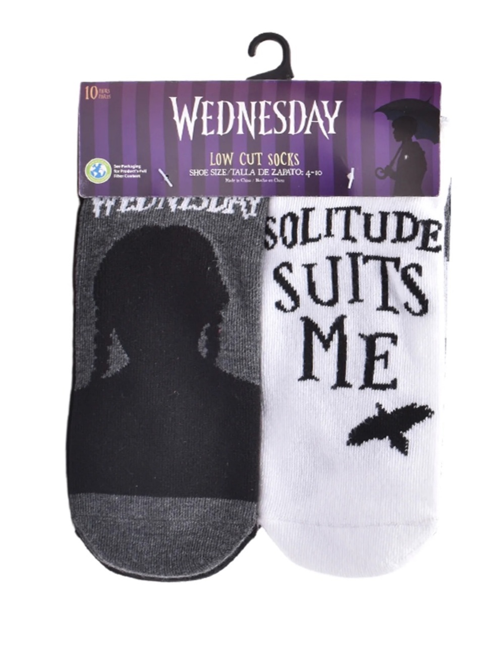 Wednesday Womens 10-Pack Low-Cut Socks, Sock Size 4-10 (HB)